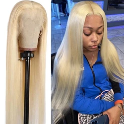 613 Honey Blonde Color Remy Brazilian Straight Lace Front Human Hair Wig 8 - 32 inch 613 Blonde Frontal Wigs for Black Women
