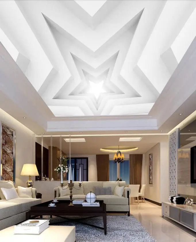 Papel de parede 3 d потолочные белые пятиконечные звезды для гостиной спальни фото обои