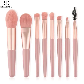 

SEPROFE Mini Pink Makeup Brushes 8 pcs Girl Foundation Powder Lip Eye Shadow Eyebrow Eyelash Blending Makeup Brush Travel Sets
