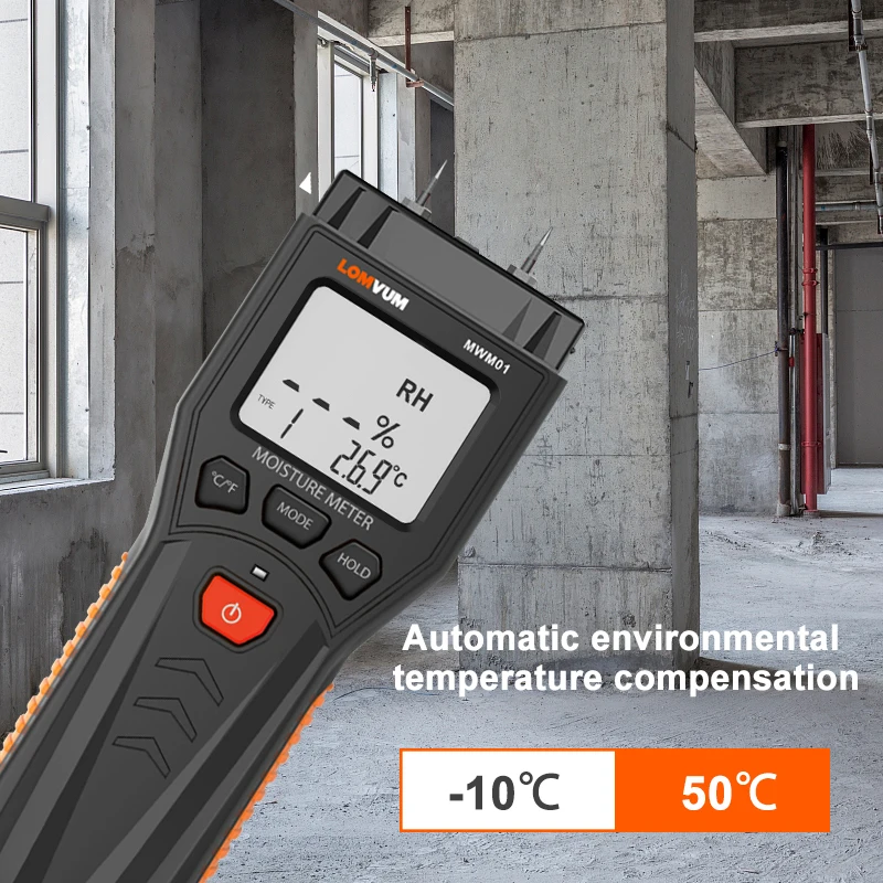 Digital Moisture Meter Wood 2 Pins Different Materials Humidity Tester 0-60% Damp Detector Backlit Screen Wall Hygrometer