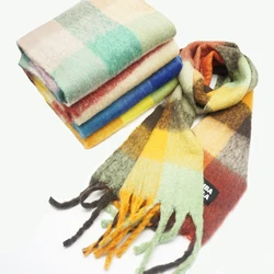 2021 Fashion Luxury Brand Warm Hat With High Texture and Long Imitation Cashmere Big Tassel Color Plaid Scarf Pure Color Gloves