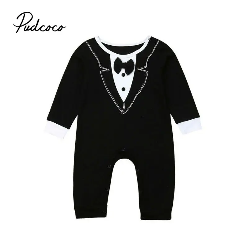 Pudcoco/красивая одежда для маленьких мальчиков; костюм с длинными рукавами для малышей; комбинезон для малышей; Мужские Черные Боксеры; деловой костюм