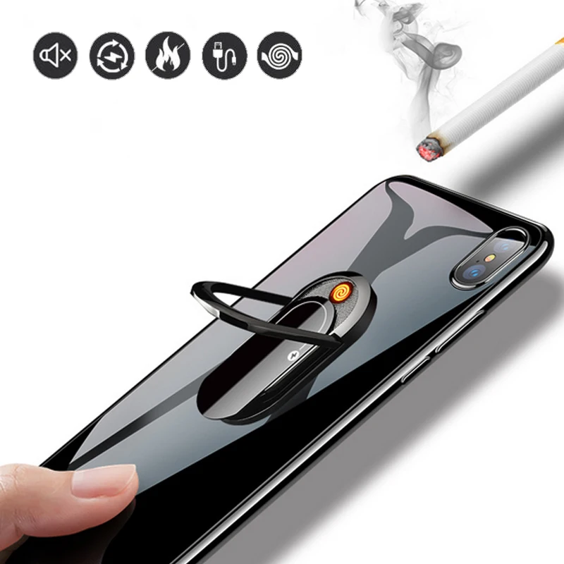 Mobile Phone Holder Lighter USB Cigarette Lighter Universal Mobile Phone Ring Stand Magnetic Rechargeable Smoking Set For Xiaomi