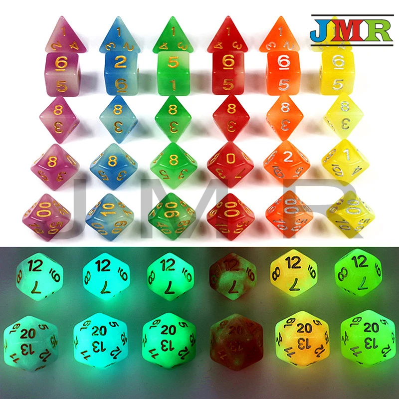 Смешивание Светящиеся Кости 7 шт./компл. D4 D6 D8 D10 % D12 D20 для DnD переносные игральные