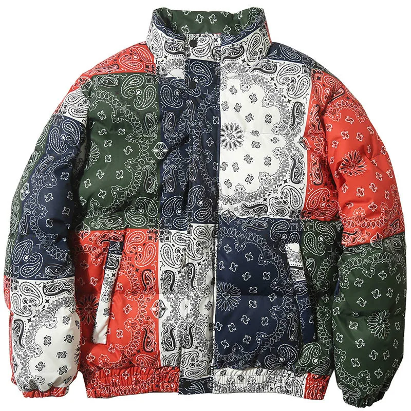 

2019 Hip Hop Jacket Parka Men Streetwear Retro Vintage Pattern Outwear Windbreaker Harajuku Winter Padded Thicken Warm Coat Men
