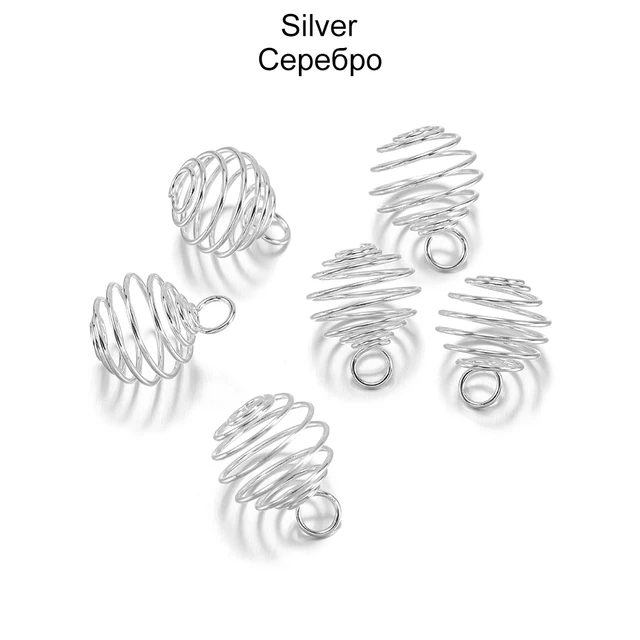 5-30Pcs/lot 9-35mm Metal Spiral Beads Cages Pendants Hollow Bead Caps For DIY Charms Jewelry Making Supplies Accessories Silver