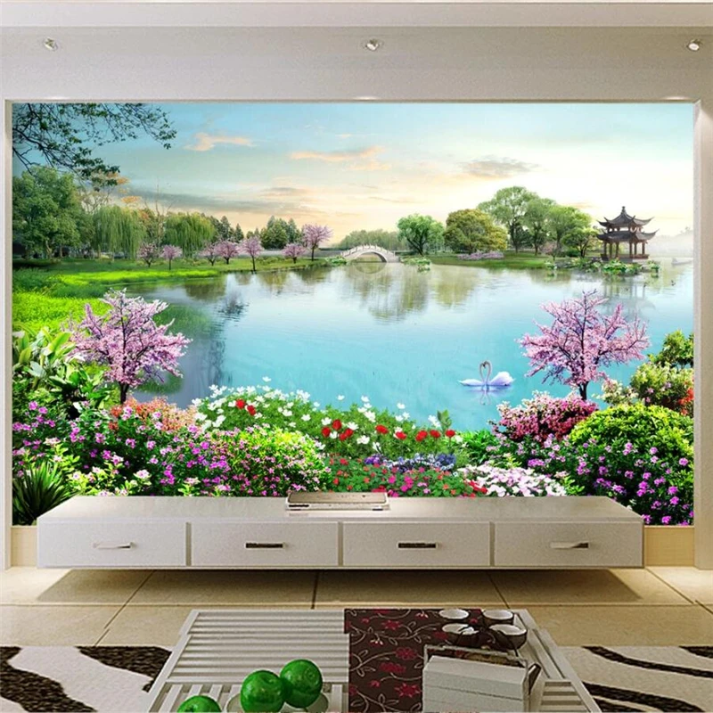 カスタム壁紙 3d 張り子 Peint 手塗装熱帯植物ノスタルジックな背景壁年穏やか良い湖風景壁紙 壁紙 Aliexpress