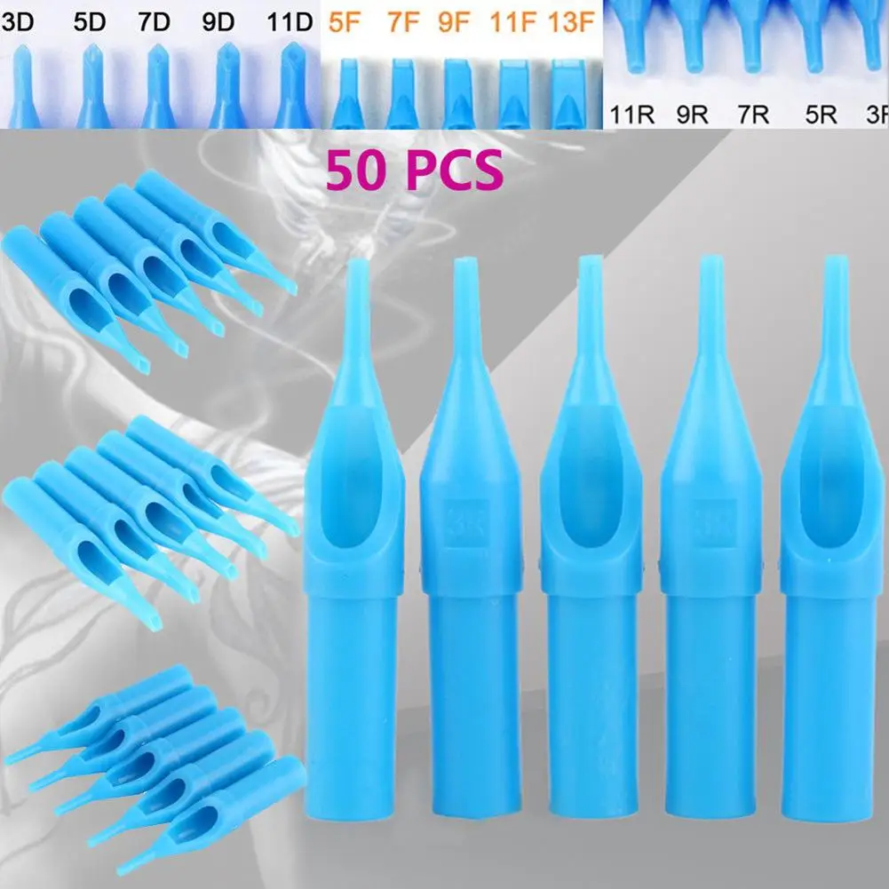 50Pcs Plastic Sterile Disposable Tattoo Nozzle Tips Needle Tube RT FT DT Blue | Красота и здоровье