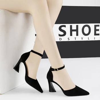 

zapatos de mujer de moda 2019 office work shoes women high heels sexy sandals buckle shallow pointed toe sandalias NO.55 Shoes