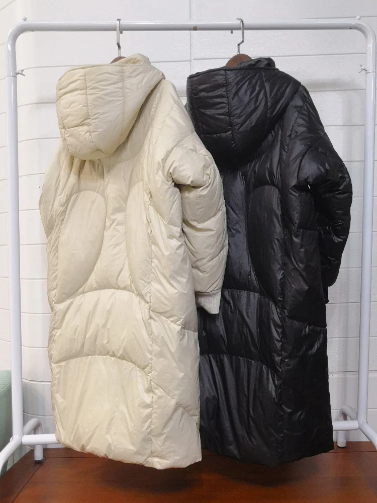 Autumn And Winter New Style Korean-style White Duck down Jacket Hooded Women's Mid-length Loose And Plus-sized Coat