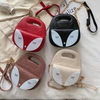 

bags for women 2020 new retro fashion cartoon cute contrast color fox shoulder messenger bag wild chain portable small round bag