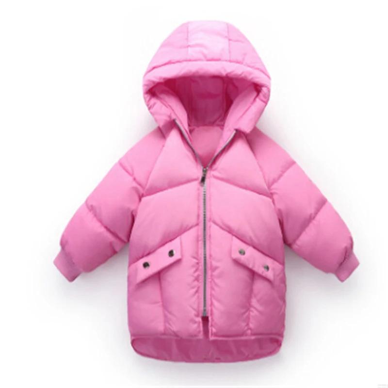 От 2 до 7 лет Детская куртка для маленьких девочек и мальчиков, светильник хлопковое пуховое пальто с капюшоном зимние куртки для мальчиков пуховые парки для маленьких девочек, верхняя одежда - Цвет: Розовый
