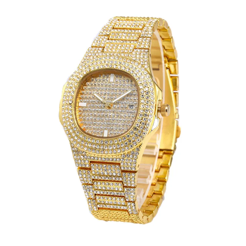 Gold Watch Хип хоп Роскошные Iced Out часы+ браслет Дата кварцевые наручные часы с Micropave CZ нержавеющая сталь женские часы ювелирные изделия - Цвет: Gold Watch