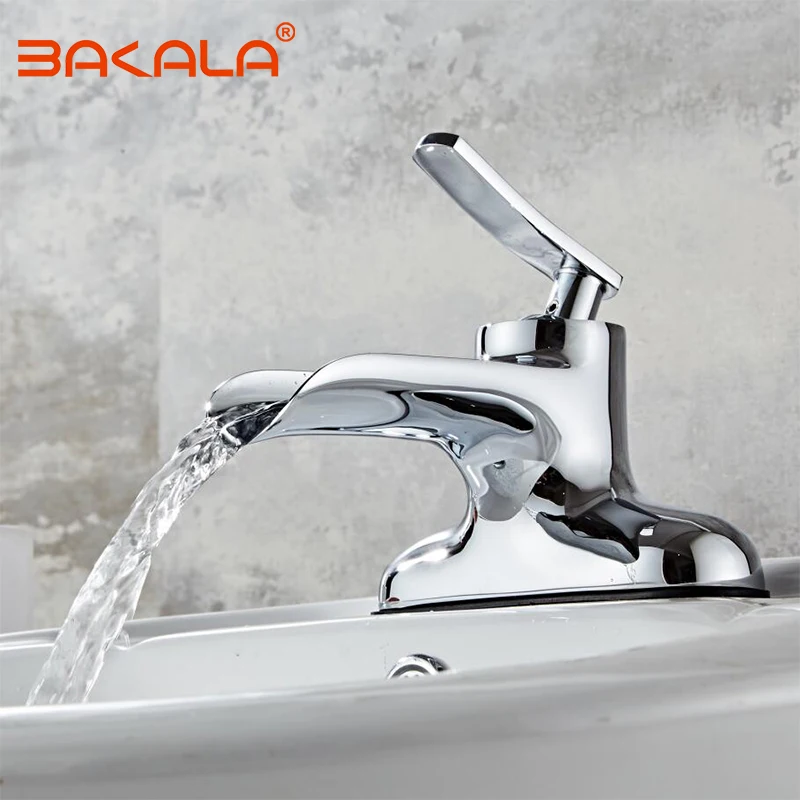 BAKALA новая ванная комната с одной ручкой с двойным отверстием смеситель-водопад для раковины холодной и горячей воды латунь хромированная раковина смеситель краны