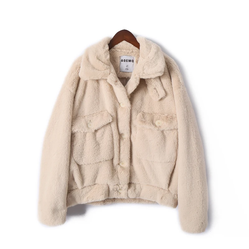 beige AOEMQ, модные пальто, мягкие, теплые, плюс овечья шерсть, пальто, панк, Клубная одежда, зимние пальто, плюс толстый Рождественский подарок, свободная женская одежда - Цвет: beige