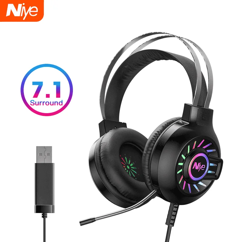 USB Gaming Headphone Headset Gamer Wired USB PC Computer 7.1 Surround Sound Bass Stereo Sealed Ear Wire Headset Mic Laptop