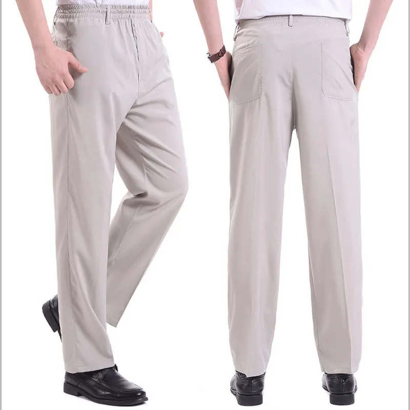 Summer Thin 2022 Elastic Thin Men's Casual Pants Middle-aged And Elderly Stretchy High Waist Long Pants Factory Suit Trousers