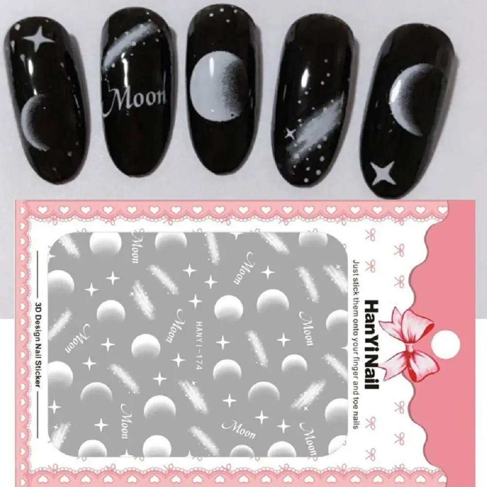 New Design 1 Sheet 3D Embossed Nail Sticker Moon Star Flower Adhesive DIY Manicure Slider Nail 2