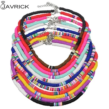 

Bohemian Beach Colorful Clay Beaded Choker Boho Rainbow Polymer Clay Necklace Jewelry for Women Girls Adjustable