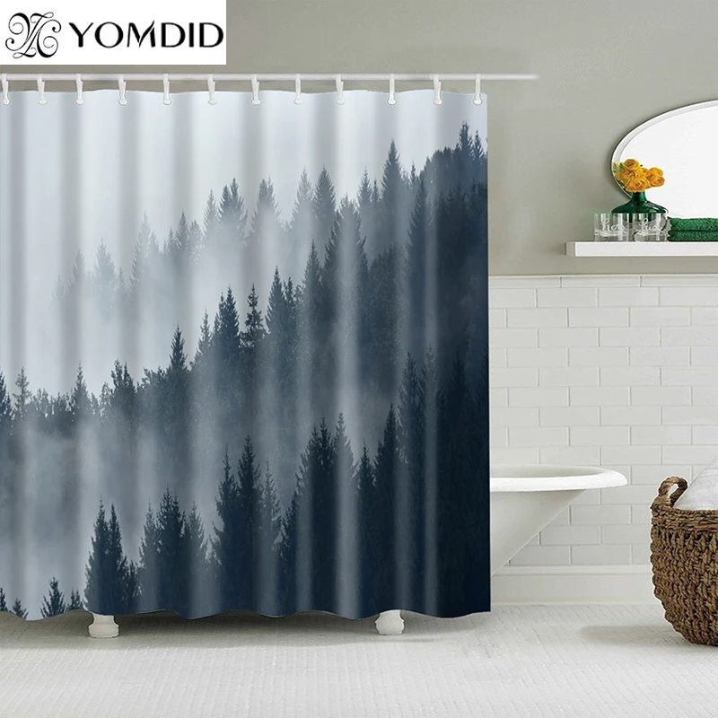 Forest Heavy Fog Scene Shower Curtains Fabric Polyester Bath Curtain With Hooks 3d Printed
