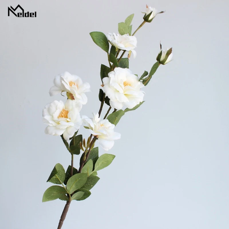 Meldel искусственный цветок Свадебный букет невесты Свадебные цветы Букеты шелковые розы Цветочная композиция DIY украшение дома - Цвет: white