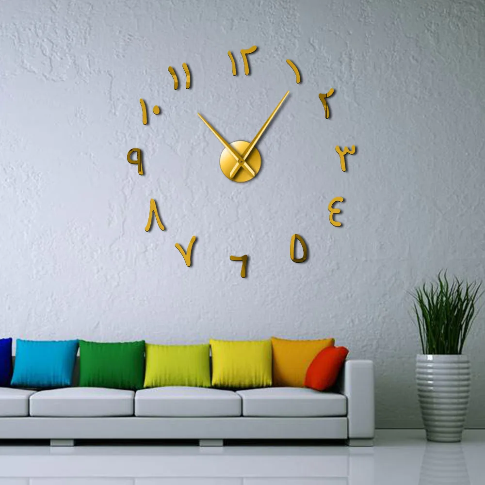 Wall Clock Arabic Numerals DIY Giant Wall Clock Arabic Numbers Acrylic Mirror Effect Stickers Frameless Large Silent Wall Watch Home Decor