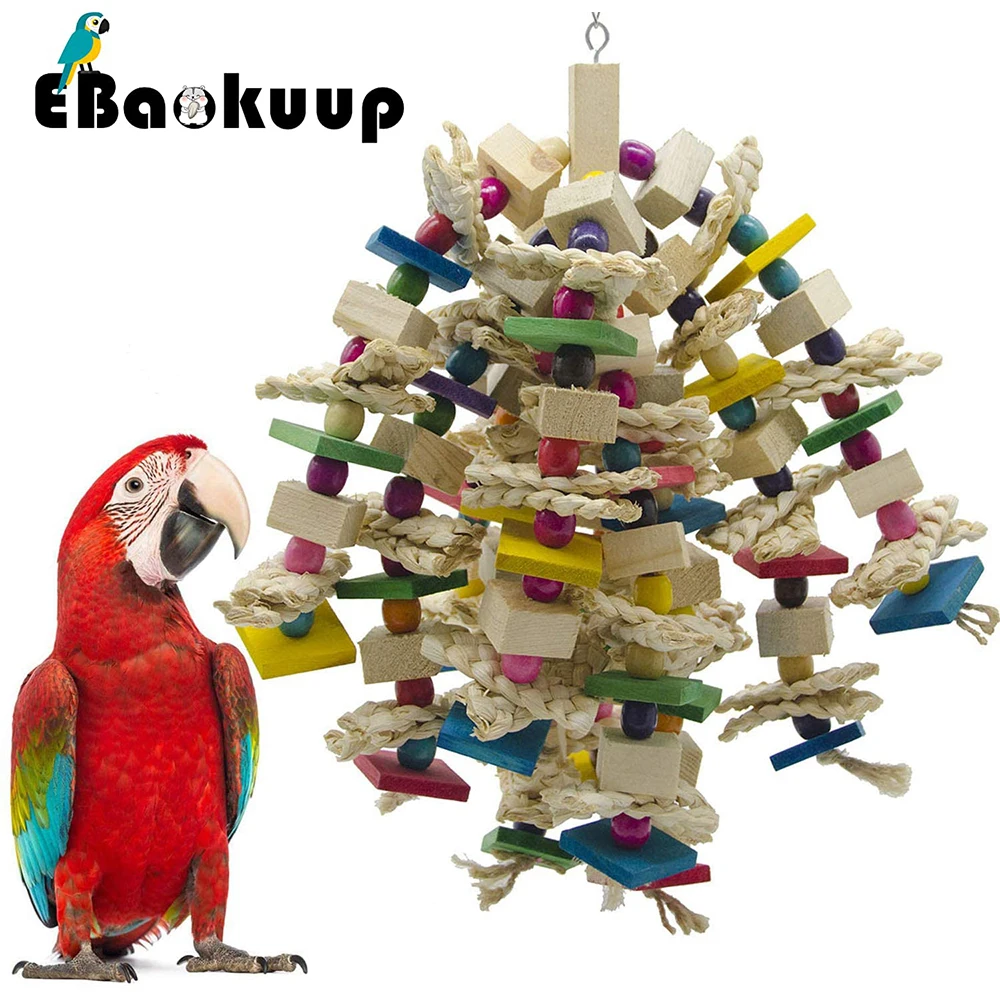 

Ebaokuup Large Parrot Chewing Bird Toys For Macaws,African Grey, Cockatoos,Natural Material Wood Blocks Safe To Peck Toys