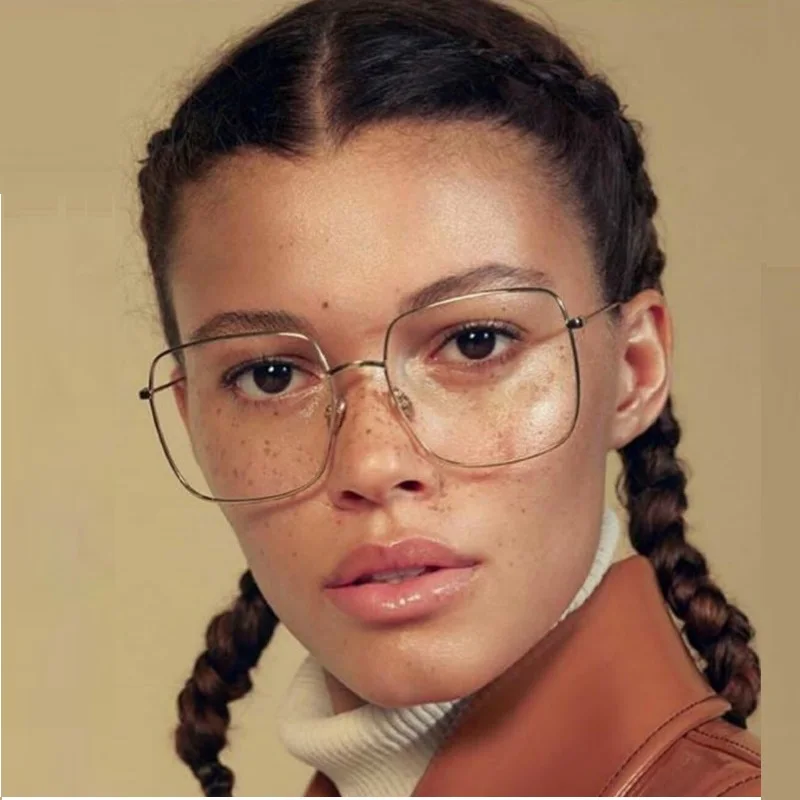 

2019 Newest square frame vintage Eeygalsses Women Oversized Big SizeOptical Frames Metal Glasses Frame Clear lens Eyeware