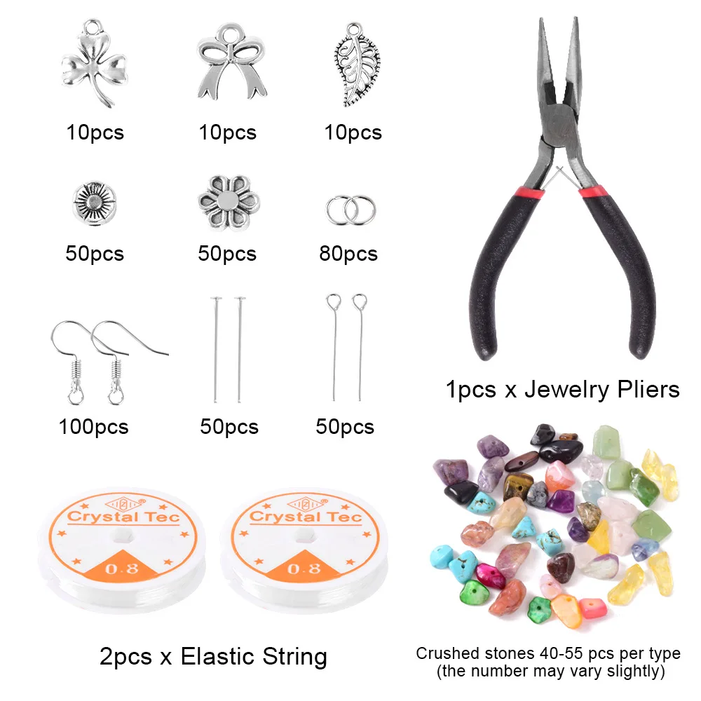 Natural Irregular Crystal Chips Stone Beads Kit with Jump Rings Earring Hooks for DIY Bracelet Necklace Jewelry Making Supplies
