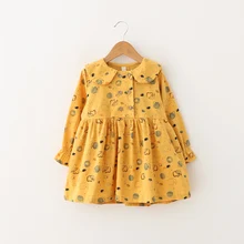 Хлопковое платье для девочек рубашки на весну и осень одежда с принтом слона, платье детские повседневные платья с длинными рукавами для девочек, топы для детей возрастом от 3 до 7 лет