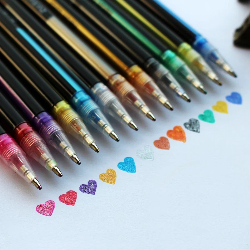 Glitter Gel Ink Pen 16 Assorted Color Retractable Gel Pen Set 0.7mm Fine  Tip Colored Journaling Pen Coloring Drawing