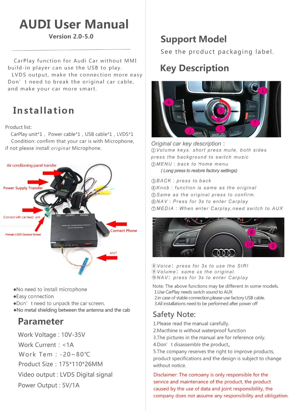 Carlinkit CarPlay Android авто беспроводной декодер для Audi A6 A7(C7) MMI экран обратного изображения комплект модернизации