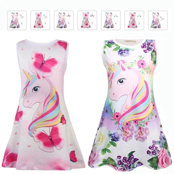 

Sell well Girl Summer Butterfly Unicorn Dress Kids Dresses Girls Sleeveless Children Clothing Party vestidos Princess Elsa Dress