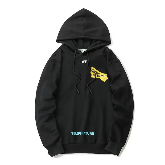 18ss Off-White пожарный пояс Предупреждение для мужчин/женщин Пара моделей Осень Зима Повседневная хлопковая свободная толстовка с капюшоном куртка
