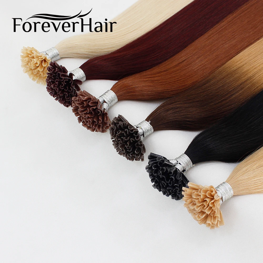 FOREVER HAIR U/I-Tip Nano Ring Remy Human Hair Extensions T Color Silky Straight Professional Salon Fusion Colorful Hair Style