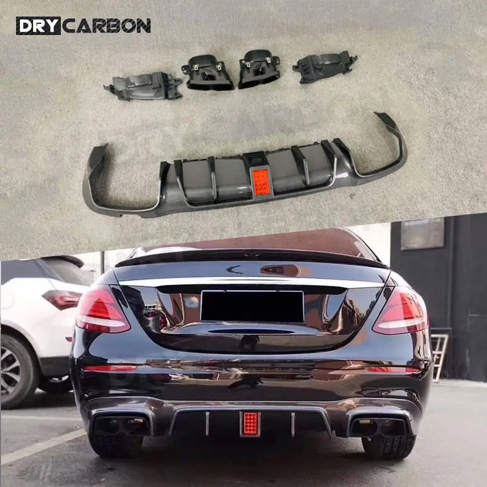 

Carbon Fiber For E Class Rear Diffuser with LED Brake Light Exhaust Muffler Tips for Benz W213 E200 E300 E63 AMG 2017-2019