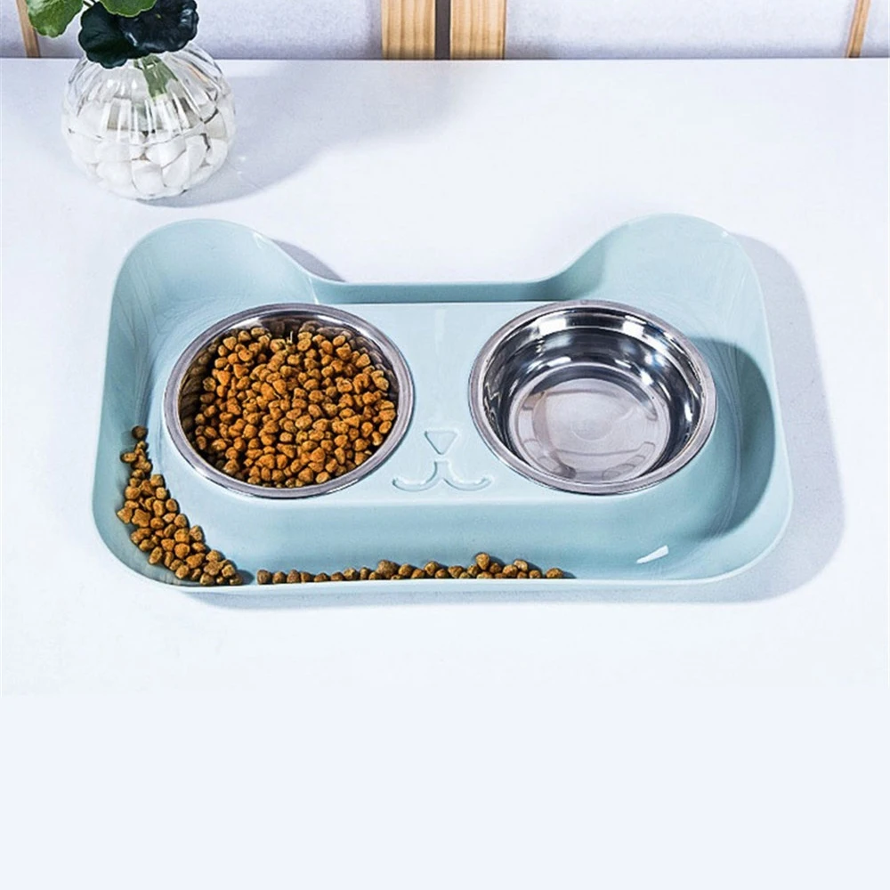 1PC New Non-spill & Non-skid Design Double Dog Cat Bowls Durable Stainless Steel For Pet Food And Water Elevated Feeder Cat Bowl (10)