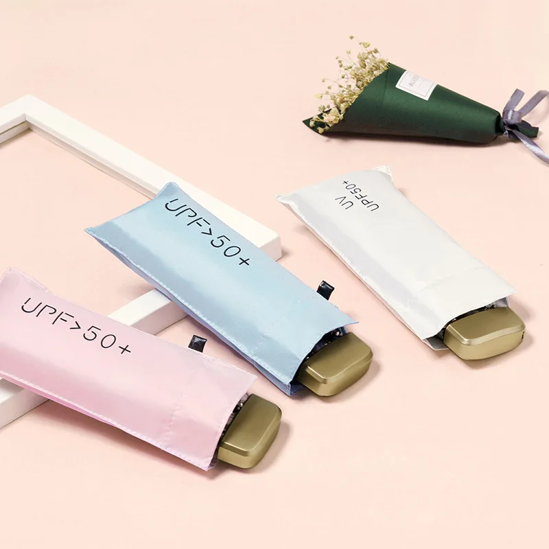 Kobiety parasol przeciwdeszczowy bardzo mały składany Mini parasol winylowy parasol kieszeń ochrona przeciwsłoneczna i ochrona przed promieniowaniem ultrafioletowym Paraguas