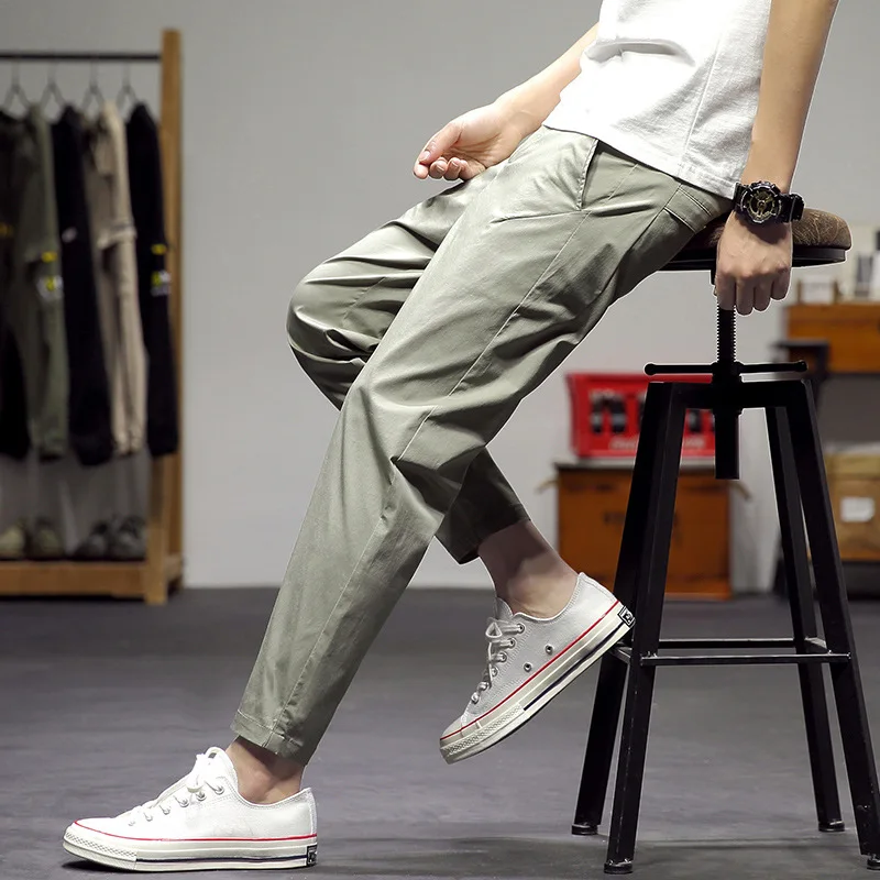 

Japanese Harem Pants Men's Youth Popularity Slim-Fit Leggings Fashion Summer Casual Pants Solid Color Cotton Elastic Pants