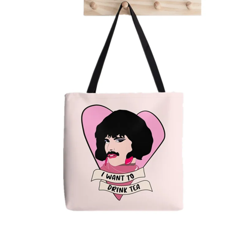 Shopper Freddie Mercury I Want To Drink Tea Printed Tote Bag women Harajuku shopper handbag girl shopping bag Lady Canvas Bag