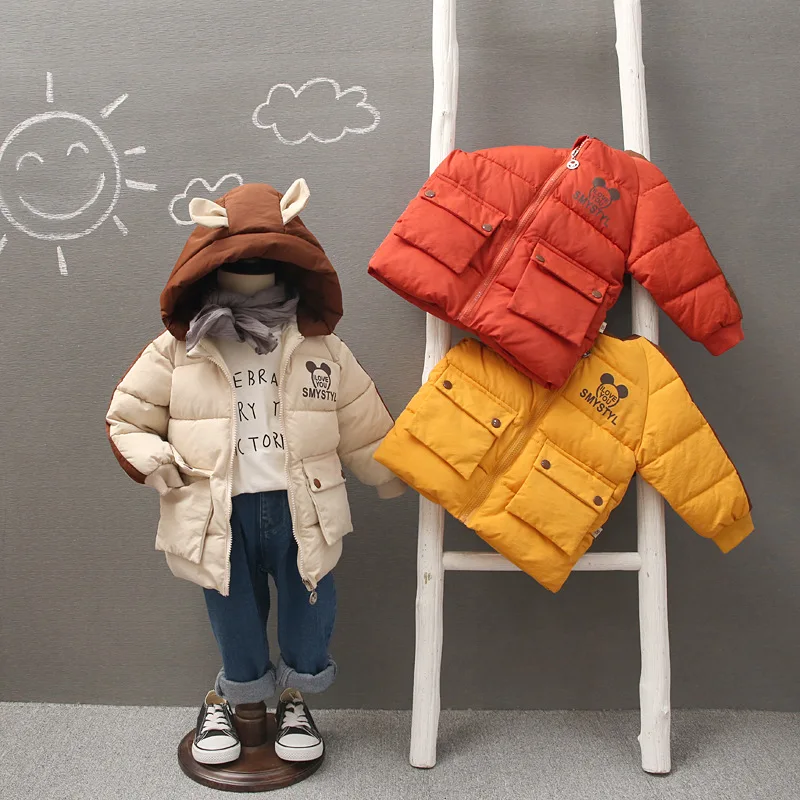 

children's new style down cotton padded clothes baby boys and girls thickened hooded jacket trend Waterproof coat 2 4 6 8y 289