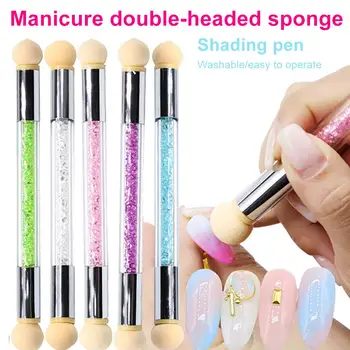 

Double-Head Sponge Nail Art Brush Rhinestone Handle Drawing Smudge Manicure Pen Glitter Powder Nail Art Tools Painting Pen