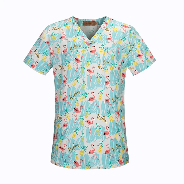 viaoli Cotton Cartoon print spa uniform beauty salon Pet shop uniform Fashion Slim Fit top scrub clothes women scrubs lab coat top520015