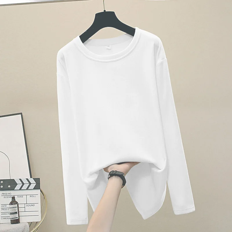 4XL Oversize Sexy Casual T-shirt Women 100% Cotton Long Sleeve T Shirt Women Korea Loose Full Tee Shirt Femme 2021 Tops Autumn white t shirt for men Tees