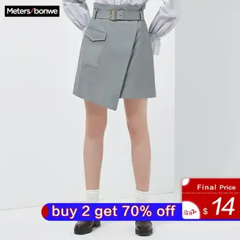 

Metersbonwe Ladies skirt 2020 Spring temperament Elegant High Waist Asymmetry Skirt Female Fashion short skirts