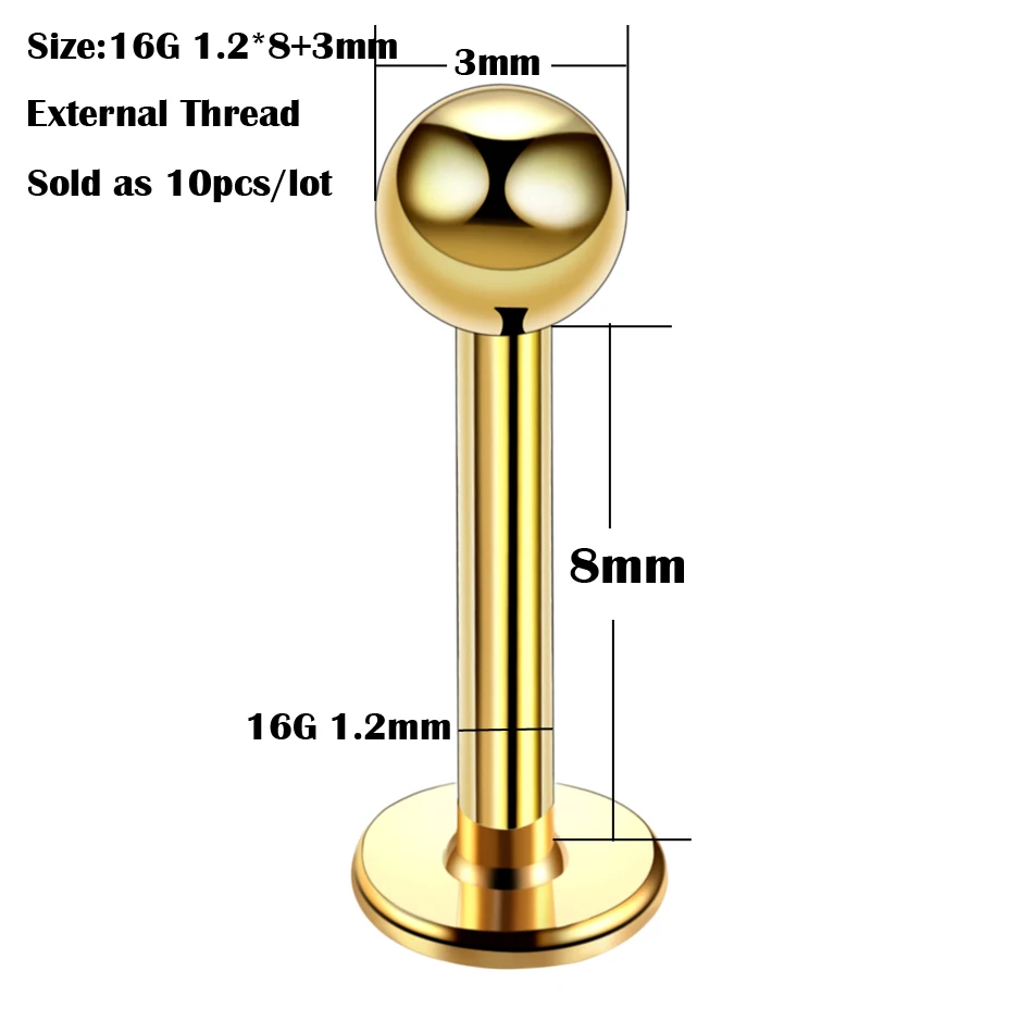 10Pcs/20Pcs/50Pcs G23 Titanium Labret Piercing Internal & External Design Lip Piercing Labret Stud Cartilage Helix piercing jewelry body piercing earrings ear piercing jewelry metal jewelry body piercing jewelry body jewelry