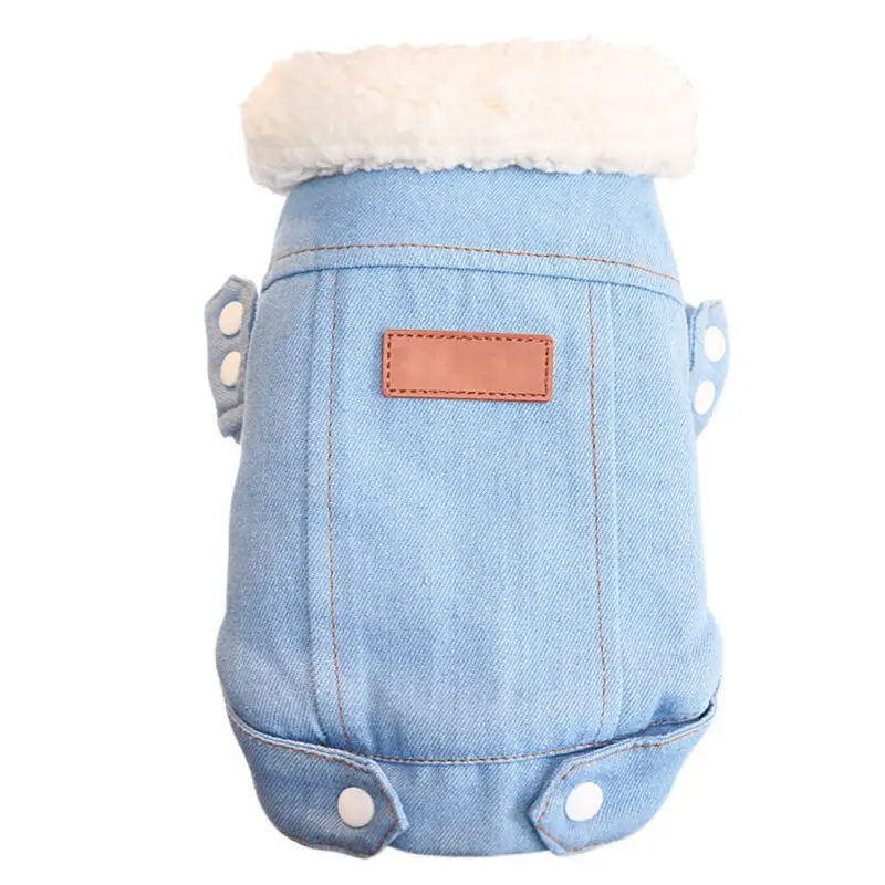 Light Blue Щенок зимняя одежда мода ковбой двойной слой утолщение теплый холодную погоду куртка для домашних собак кошек - Цвет: Light Blue