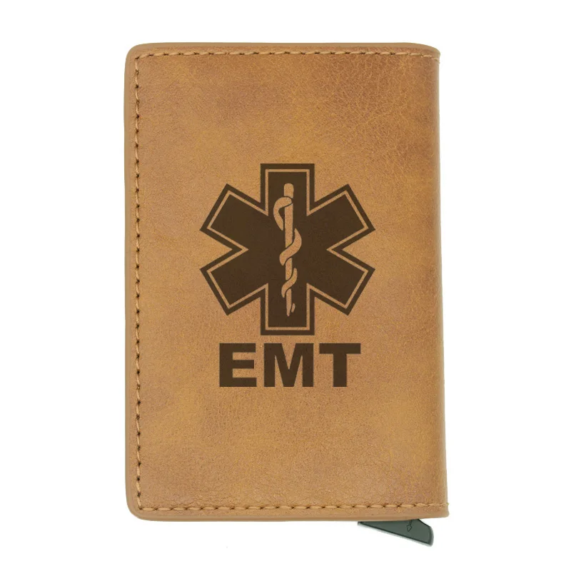 Винтажный Классический EMT аварийный медицинский техник Rfid держатель для карт мужские кошельки коричневый короткий кошелек кожаный тонкий кошелек мини кошелек - Цвет: Brown