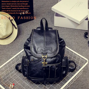 

Women Large Capacity Multi Pocket Fashion Travel Hook Closure With Zipper Solid Soft Backpack PU Leather School Top Handle