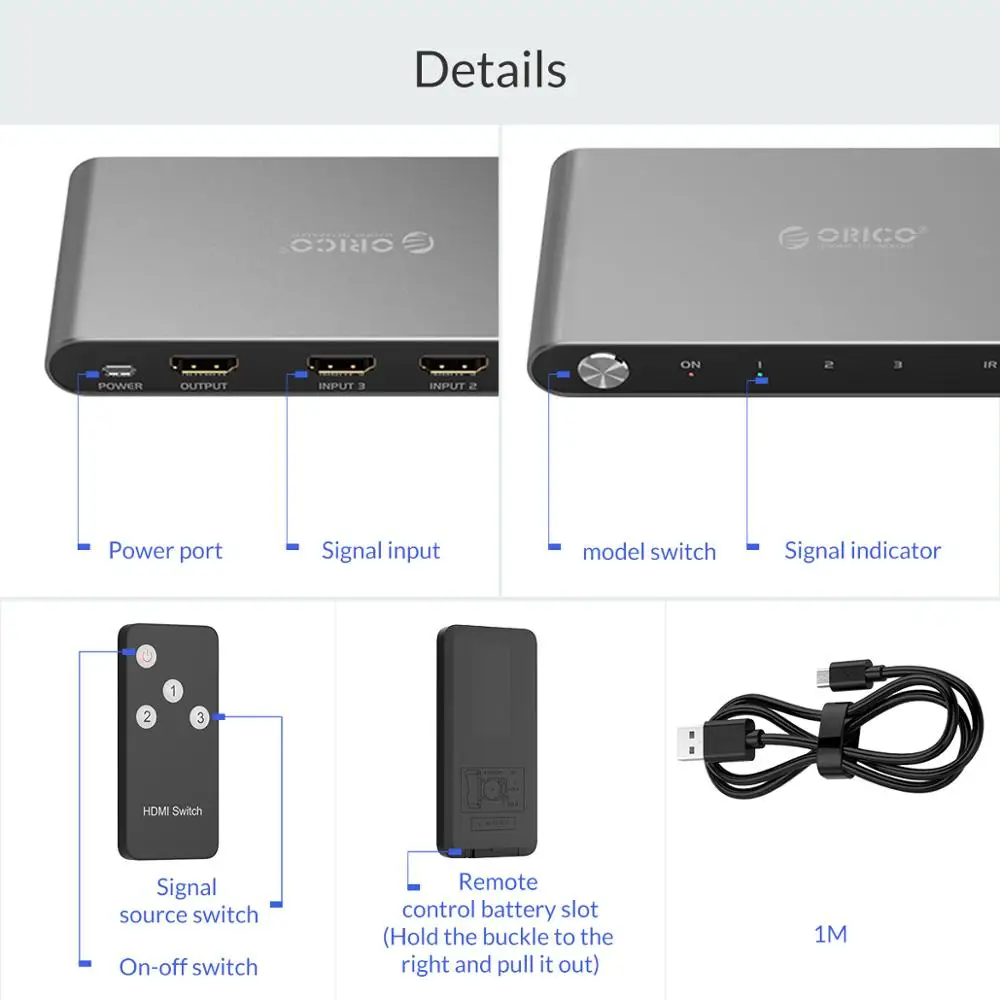 ORICO HDMI сплиттер переключатель 3 порта 4 к HD 1 к 3 порта HDMI коммутатор концентратор сплиттер инфракрасный пульт дистанционного управления для PS3 игр
